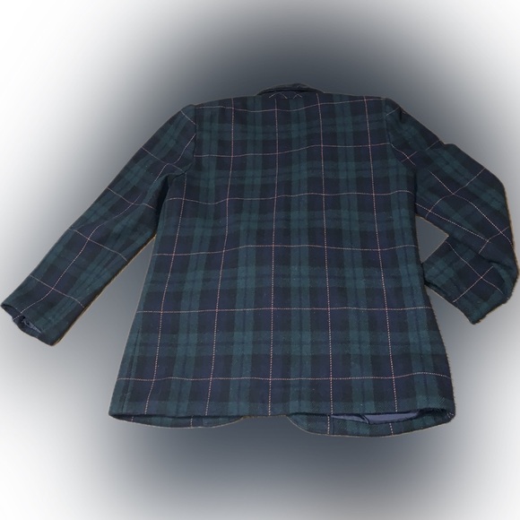 Vintage Wool Navy Green Structured Plaid Women’s Blazer Jacket Coat 8 Petite - Picture 3 of 10
